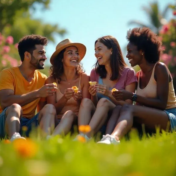 Illustration of a diverse group of people in a park