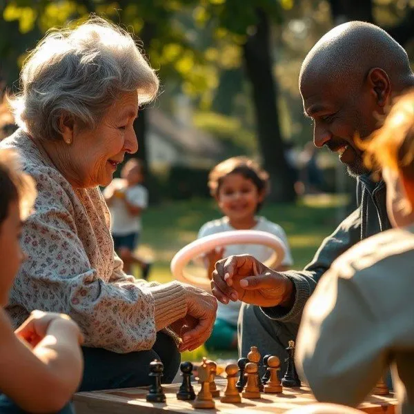 Illustration of two elderly people playing chess